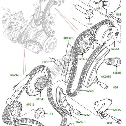 Łańcuch rozrządu dolny 2.0 diesel Land Rover Discovery Sport, Discovery 5, Range Rover Sport, Velar, Evoque LR132676
