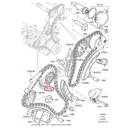 Ślizg napinacza górnego łańcucha rozrządu Land Rover Range Rover 2.0 diesel LR073761