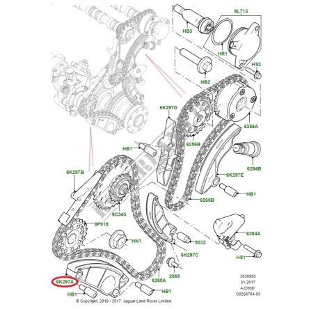 Ślizg prowadnica dolnego łańcucha rozrządu Jaguar XE XF E-Pace F-Pace 2.0 diesel JDE40403