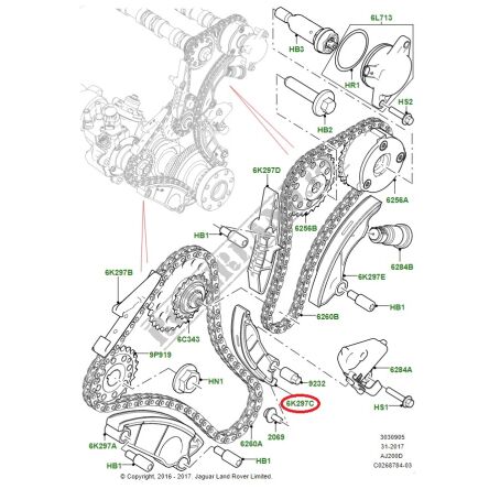 Ślizg napinacza dolnego łańcucha rozrządu Land Rover Range Rover 2.0 diesel/benzyna LR124262